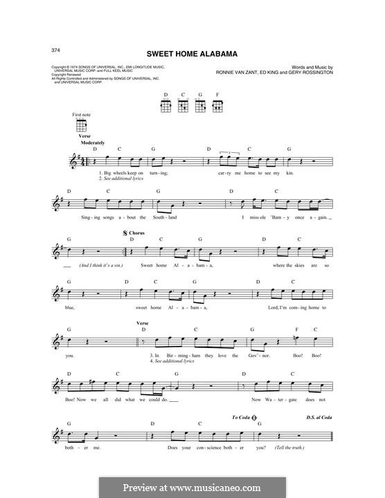 Sweet Home Alabama (Lynyrd Skynyrd): For mandolin by Ed King, Gary Rossington, Ronnie Van Zant