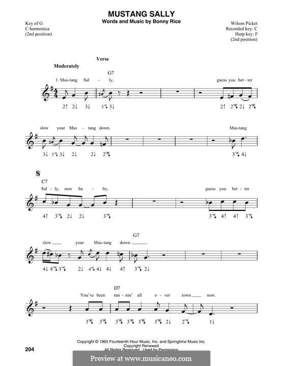 Mustang Sally: For harmonica by Bonny Rice