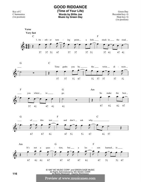 Good Riddance (Time of Your Life): For harmonica by Billie Joe Armstrong, Tré Cool, Michael Pritchard
