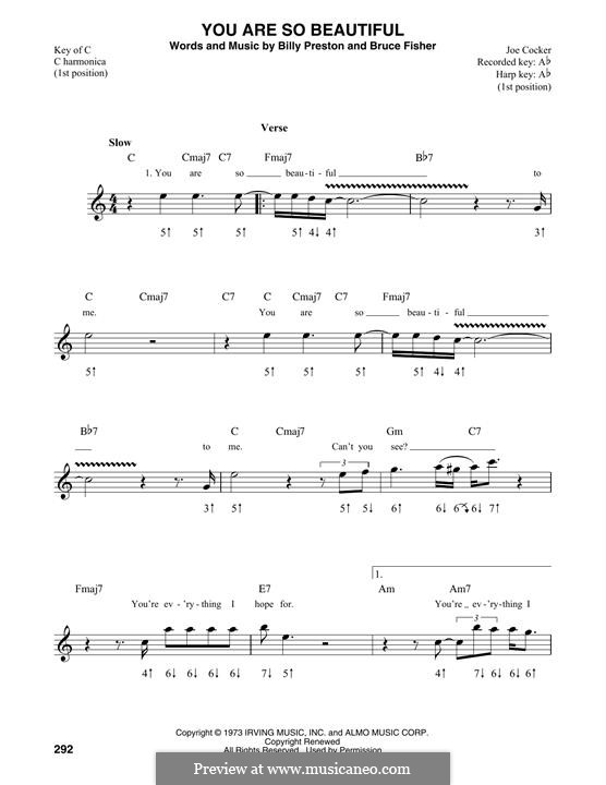 You Are So Beautiful (Joe Cocker): For harmonica by Billy Preston, Bruce Fisher