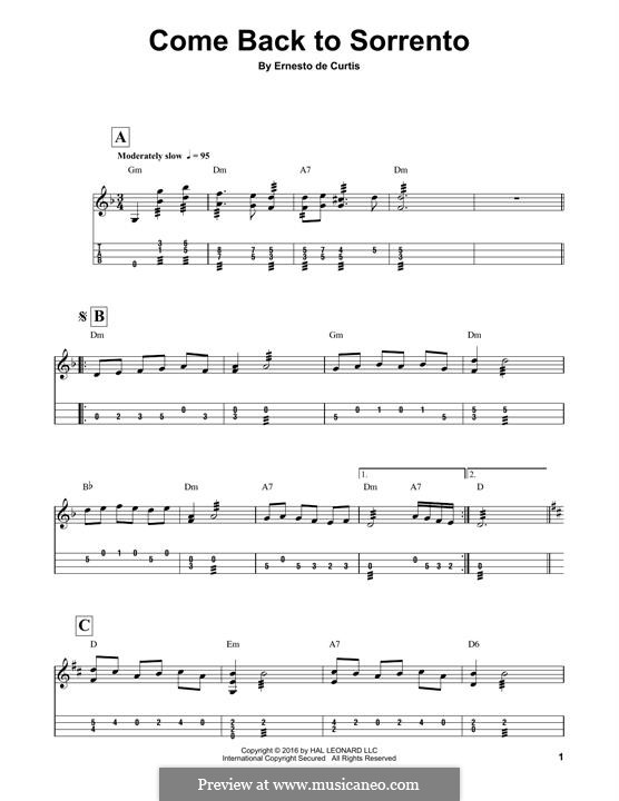 Torna a Surriento: For mandolin by Ernesto de Curtis