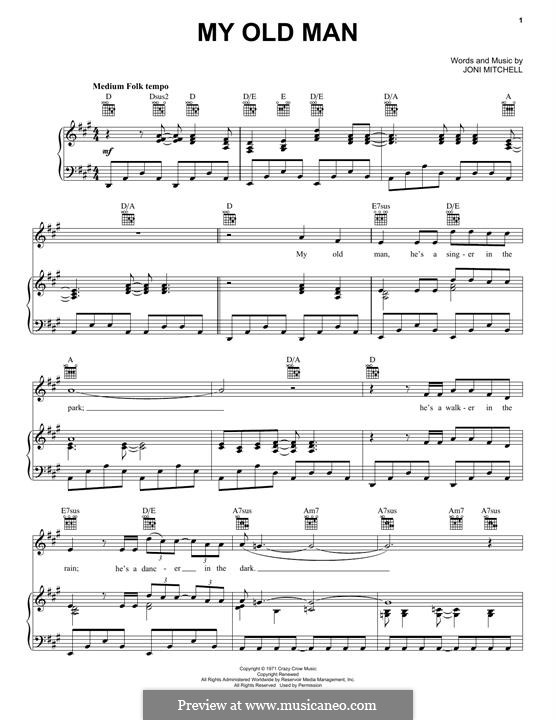 My Old Man: For voice and piano (or guitar) by Joni Mitchell