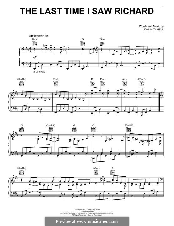The Last Time I Saw Richard: For voice and piano (or guitar) by Joni Mitchell
