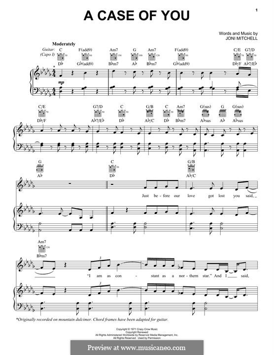 A Case of You (Diana Krall): For voice and piano (or guitar) by Joni Mitchell
