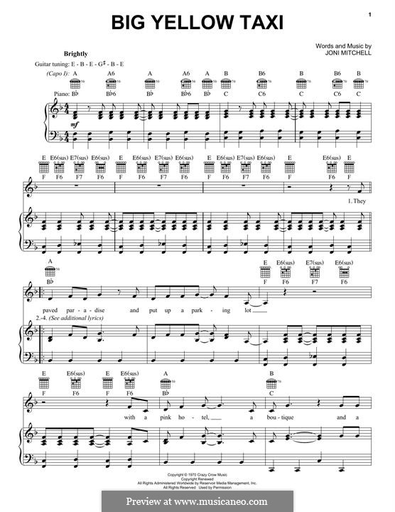 Big Yellow Taxi: For voice and piano (or guitar) by Joni Mitchell