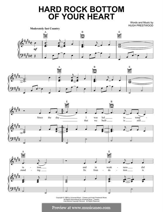 Hard Rock Bottom of Your Heart (Randy Travis): For voice and piano (or guitar) by Hugh Prestwood