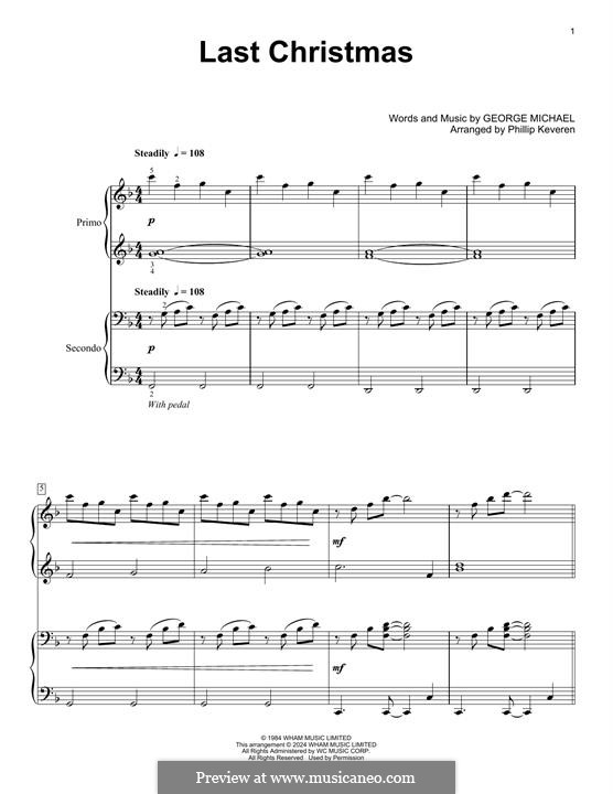 Last Christmas (Wham!): For piano four hands by George Michael