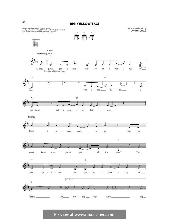 Big Yellow Taxi: For mandolin by Joni Mitchell