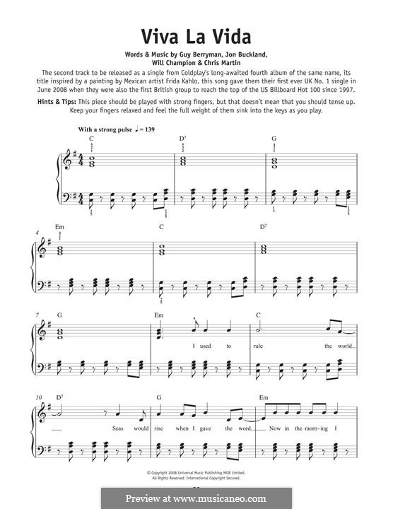 Piano version: For a single performer by Chris Martin, Guy Berryman, Jonny Buckland, Will Champion