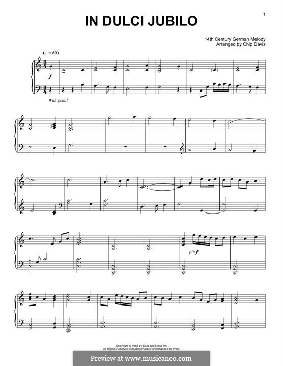 In dulci jubilo (In Sweet Rejoicing): For piano (Mannheim Steamroller) by Unknown (works before 1850)