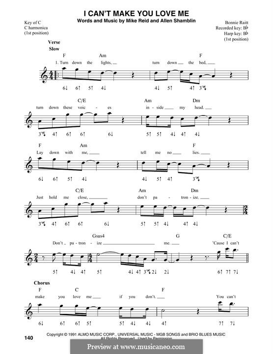 I Can't Make You Love Me (Bonnie Raitt): For harmonica by Allen Shamblin, Mike Reid