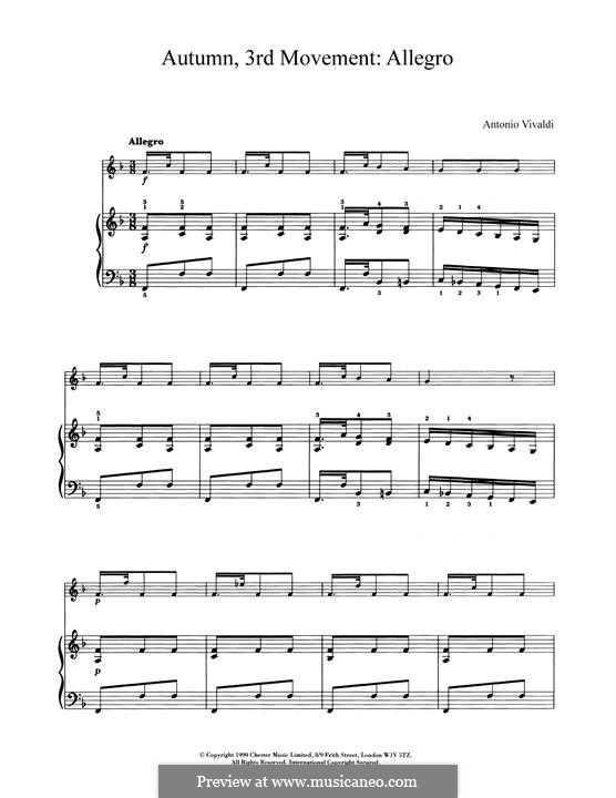 Violin Concerto No.3 in F Major 'L'autunno', RV 293: Movement III. Version for piano by Antonio Vivaldi