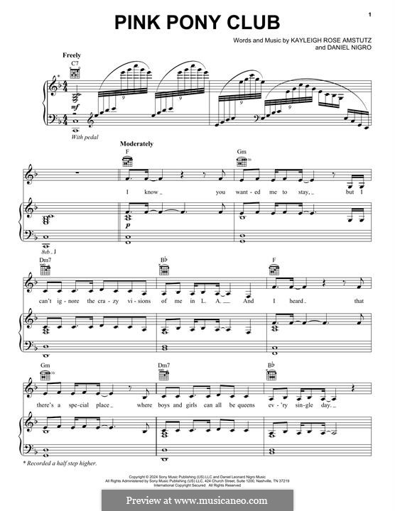 Pink Pony Club (Chappell Roan): For voice and piano (or guitar) by Daniel Nigro