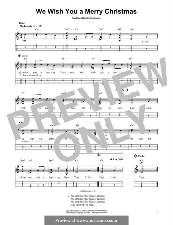 We Wish You a Merry Christmas (Printable Scores): For mandolin by folklore