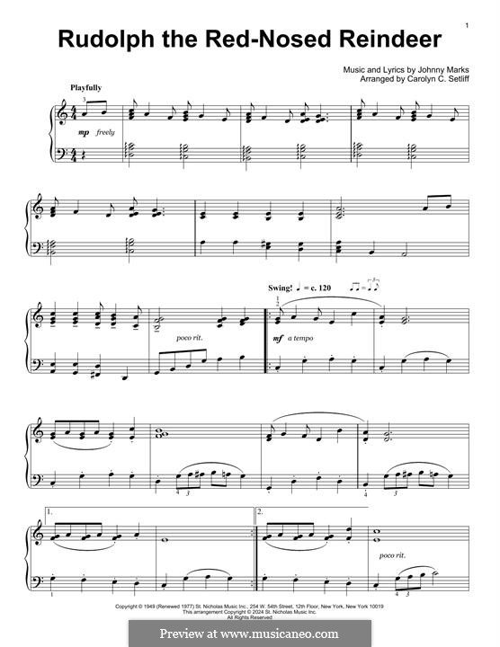 Rudolph the Red-Nosed Reindeer (Piano version): For a single performer by Johnny Marks