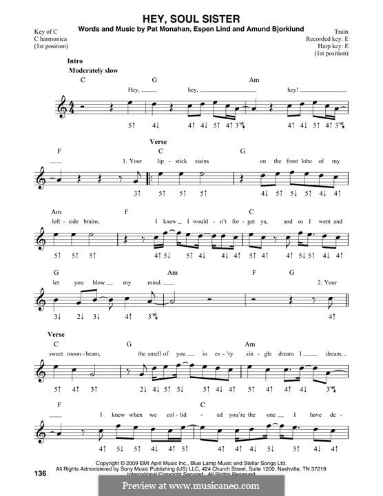Hey, Soul Sister (Train): For harmonica by Amund Bjorklund, Espen Lind, Patrick Monahan