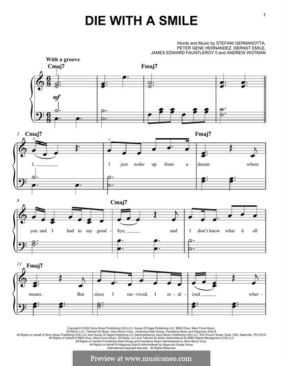 Die With A Smile (Bruno Mars & Lady Gaga): For piano by Andrew Wotman