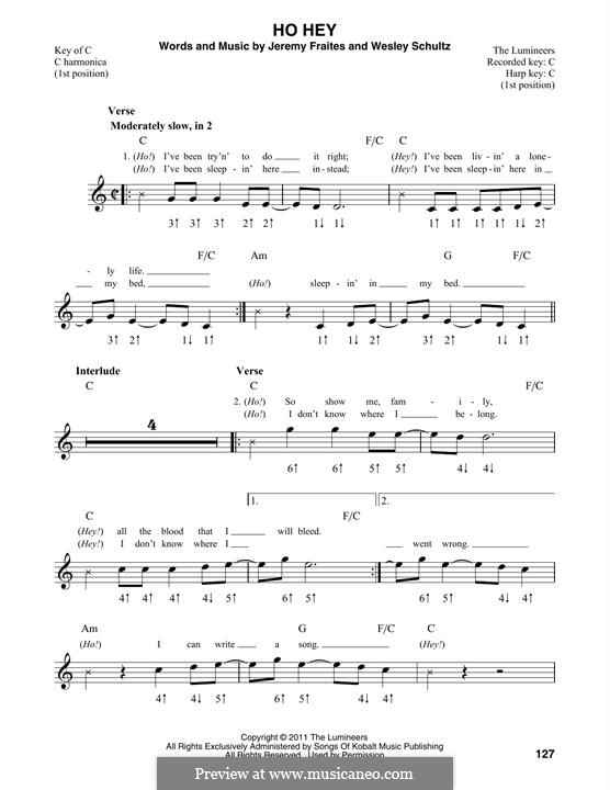 Ho Hey (The Lumineers): For harmonica by Jeremy Fraites, Wesley Schultz