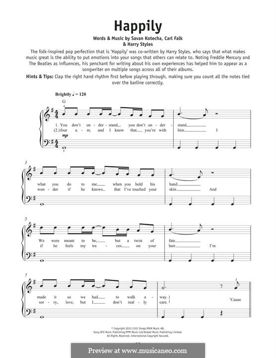 Happily (One Direction): For piano by Carl Falk, Savan Kotecha, Harry Styles