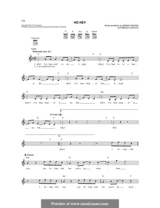 Ho Hey (The Lumineers): For mandolin by Jeremy Fraites, Wesley Schultz