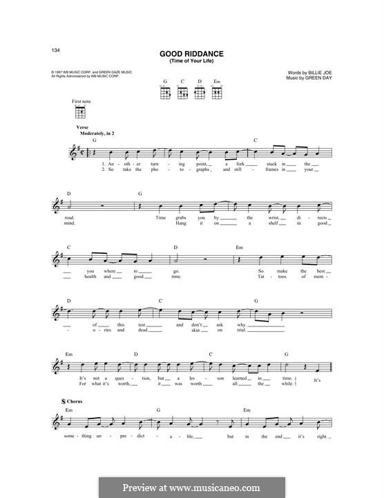 Good Riddance (Time of Your Life): For mandolin by Billie Joe Armstrong, Tré Cool, Michael Pritchard