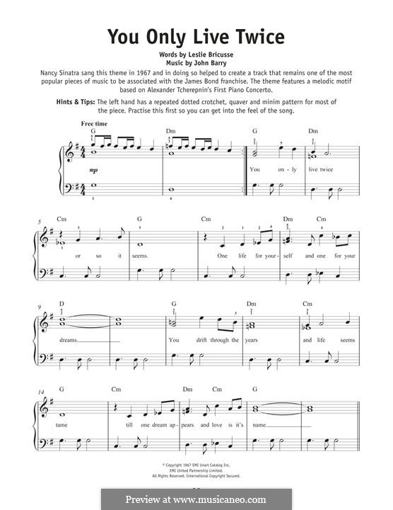 You Only Live Twice (Theme from the James Bond Film): For piano by John Barry