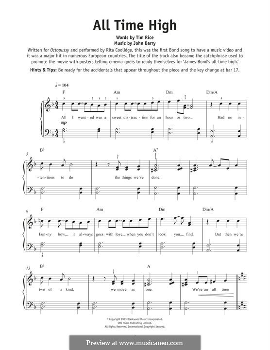 All Time High (from James Bond: Octopussy): For piano by John Barry