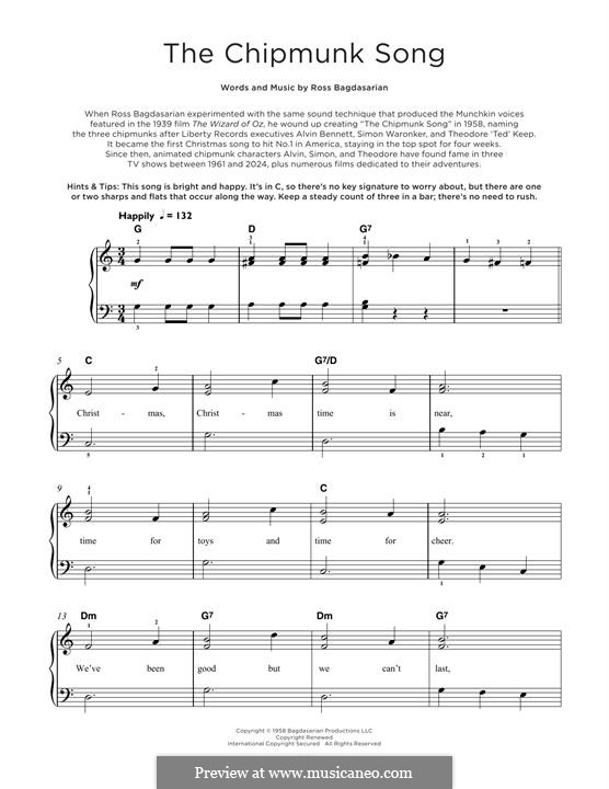The Chipmunk Song (Alvin and the Chipmunks): For piano by Ross Bagdasarian