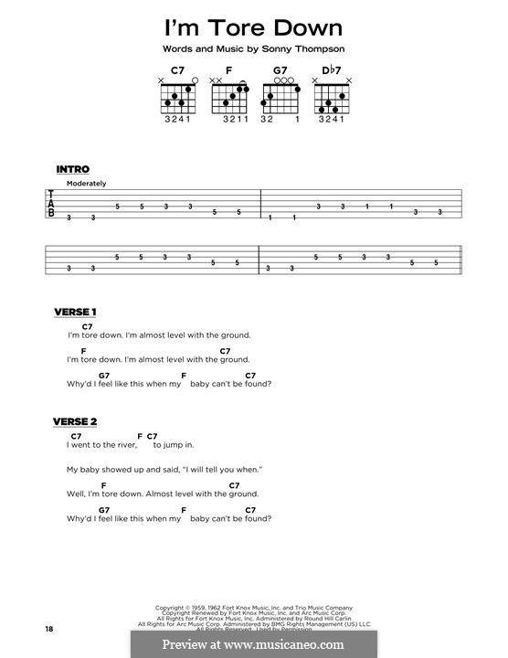 I'm Tore Down (Eric Clapton): Lyrics and guitar chords by Sonny Thompson