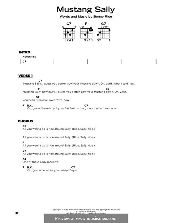 Mustang Sally: Lyrics and guitar chords by Bonny Rice