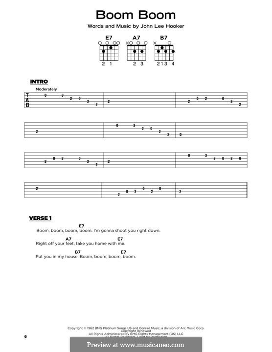 Boom Boom: Lyrics and guitar chords by John Lee Hooker