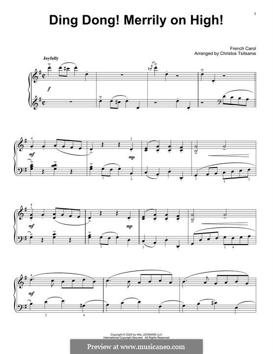 Ding Dong! Merrily on High (Printable Scores): For piano by folklore