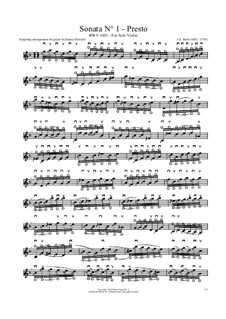 Sonata for Violin No.1 in G Minor, BWV 1001: Movement IV (Presto), for guitar by Johann Sebastian Bach