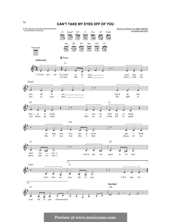 Can't Take My Eyes Off of You (Frankie Valli & The Four Seasons): For mandolin by Bob Crewe, Bob Gaudio