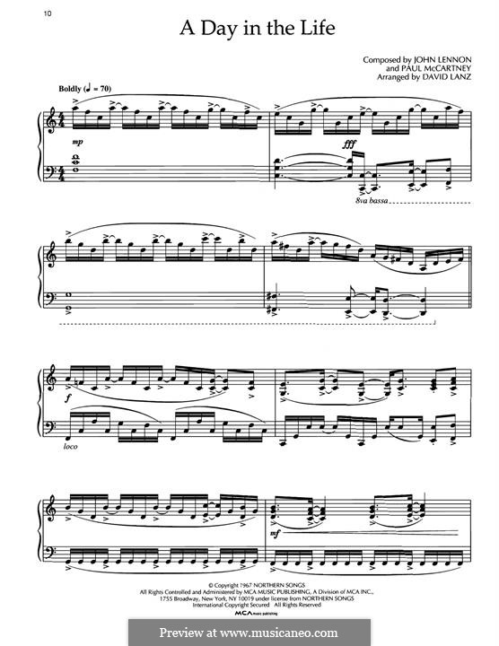 A Day in the Life (The Beatles): For piano by John Lennon, Paul McCartney