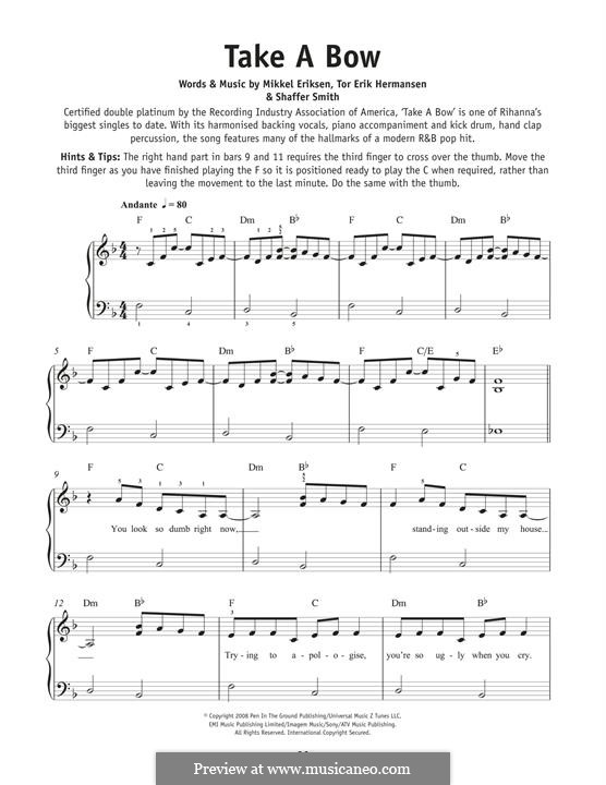 Take a Bow (Rihanna): For piano by Mikkel Storleer Eriksen, Ne-Yo, Tor Erik Hermansen