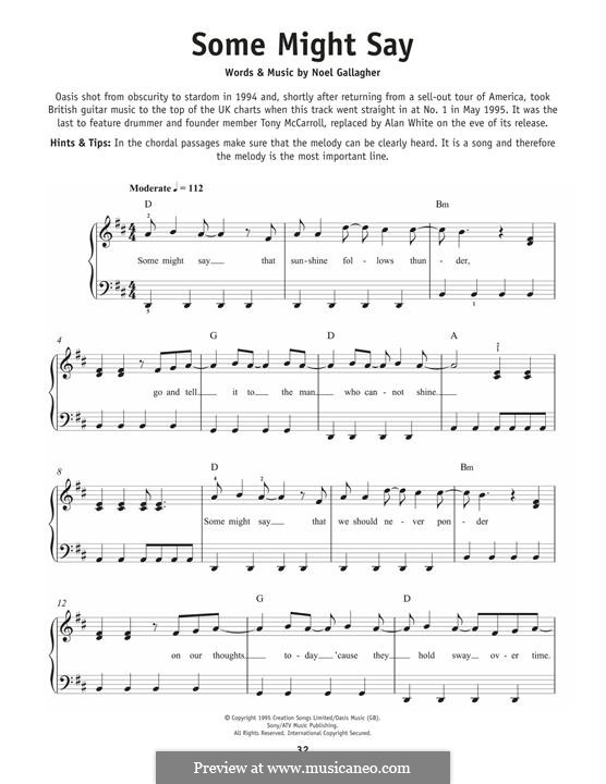 Some Might Say (Oasis): For piano by Noel Gallagher