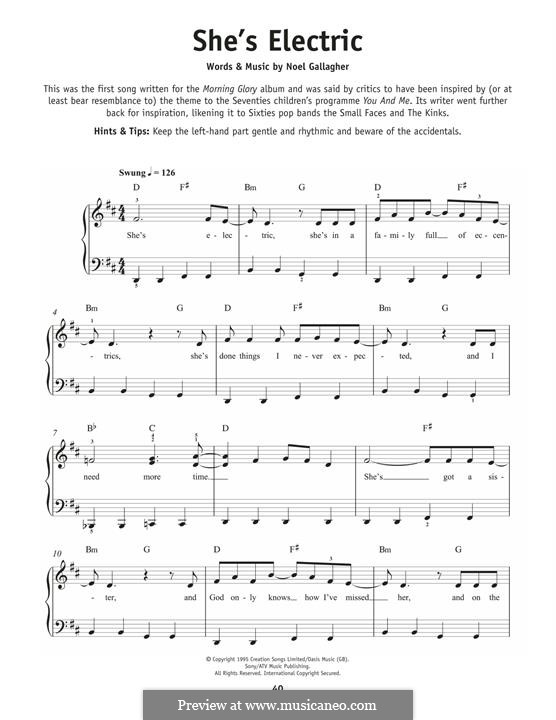 She's Electric (Oasis): For piano by Noel Gallagher