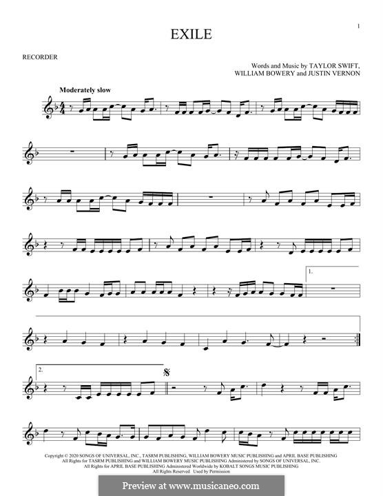 Exile (feat. Bon Iver): For recorder by Justin Vernon, Taylor Swift, William Bowery