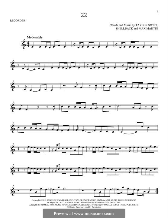 22: For recorder by Taylor Swift