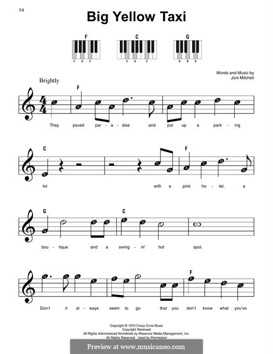 Big Yellow Taxi: For piano by Joni Mitchell