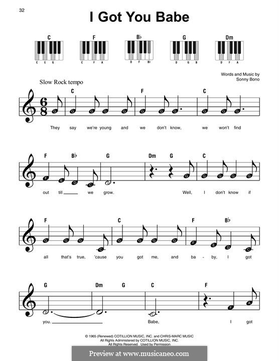 I Got You Babe (Sonny & Cher): For piano by Sonny Bono
