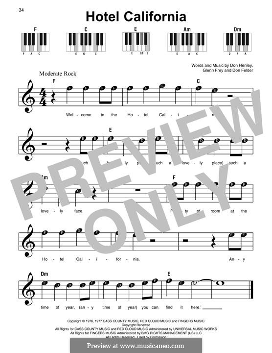 Hotel California (The Eagles): For piano by Don Felder, Don Henley, Glen Frey