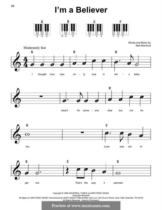 I'm a Believer: For piano by Neil Diamond