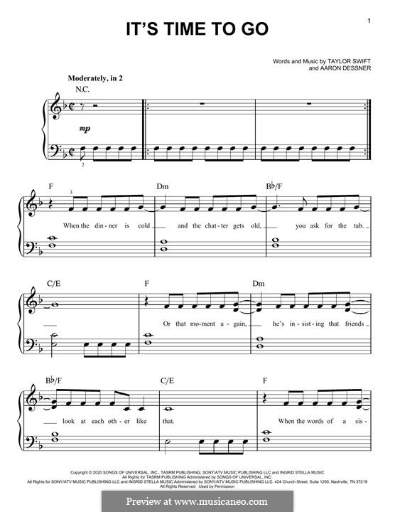 It's time to go (Taylor Swift) by A. Dessner - sheet music on MusicaNeo