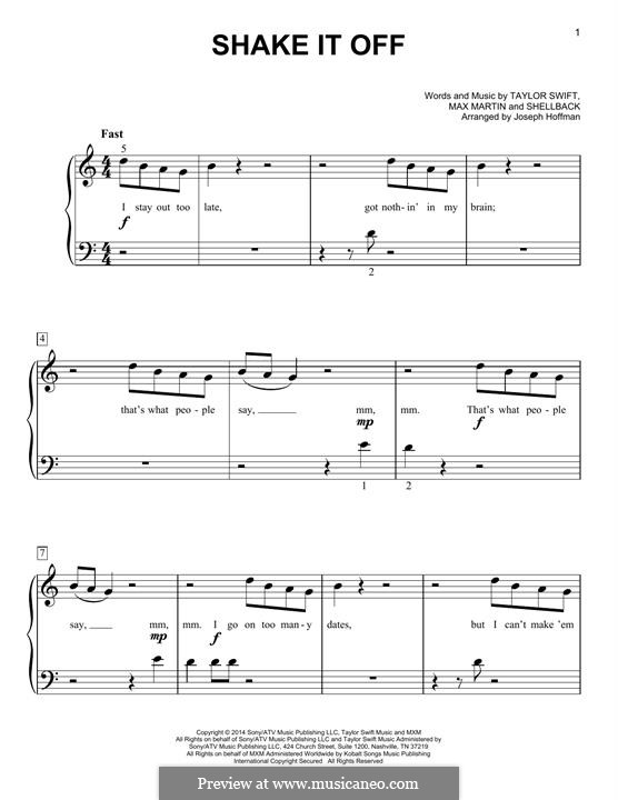 Piano-vocal version: For piano by Shellback, Max Martin, Taylor Swift