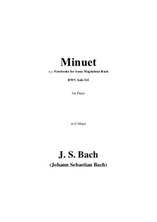 No.4 Minuet in G Major, for Piano, BWV Anh.114: For a single performer by Johann Sebastian Bach