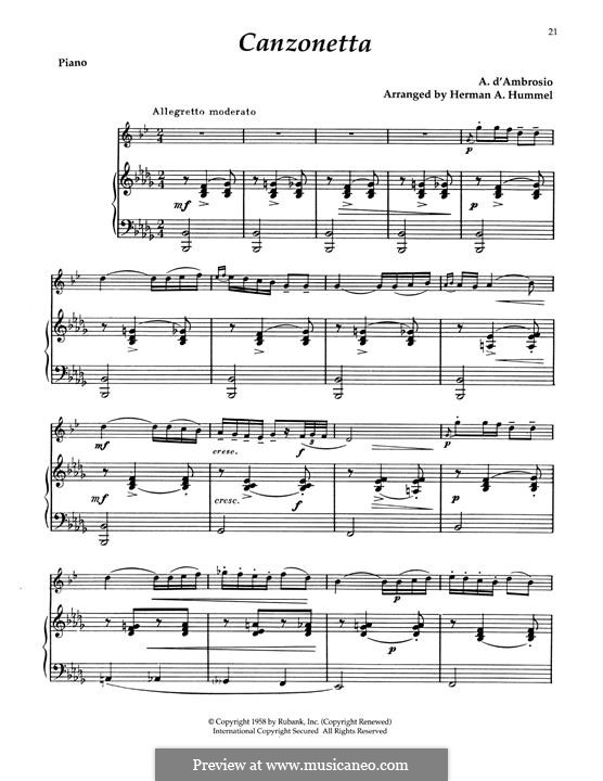 Canzonetta No.1, Op.6: For alto saxophone and piano by Alfredo D'Ambrosio