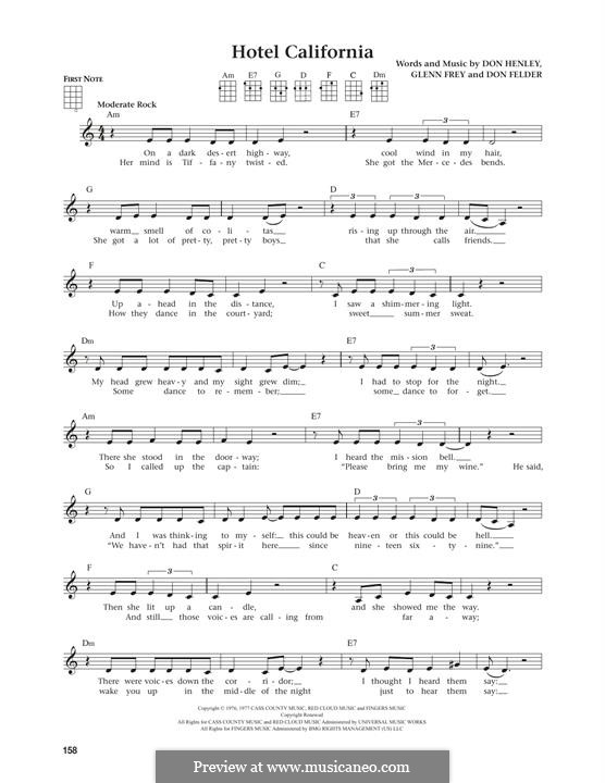 Hotel California (The Eagles): For ukulele by Don Felder, Don Henley, Glen Frey