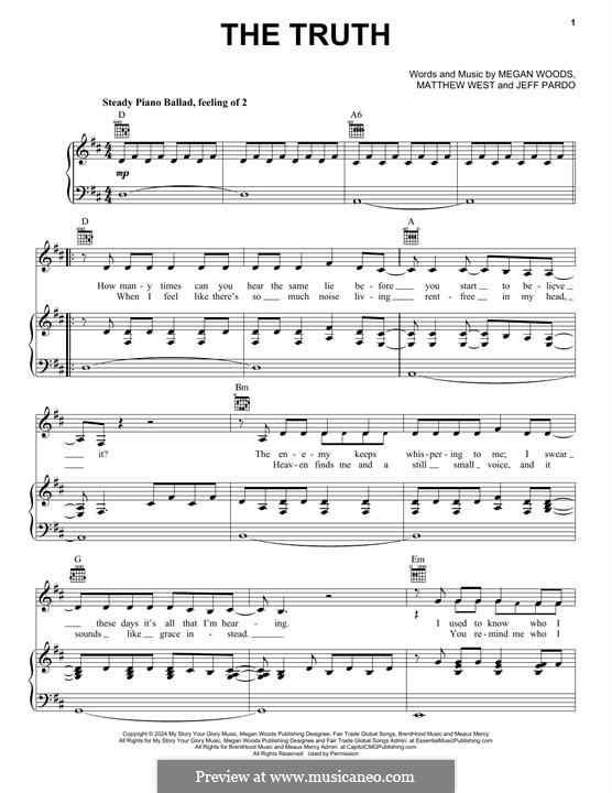 The Truth (Megan Woods): For voice and piano (or guitar) by Matthew West, Jeff Pardo